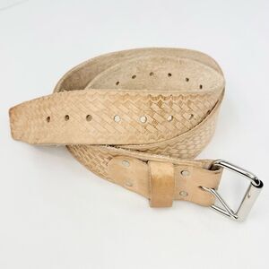 Heritage Leather Co. Light Brown Tooled Weave Raw Leather Unisex Belt
